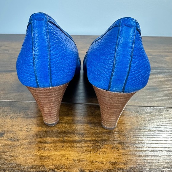 Tory Burch Natalya pebbled leather wedge open toe shoes Blue Size 6.5 - Picture 6 of 11